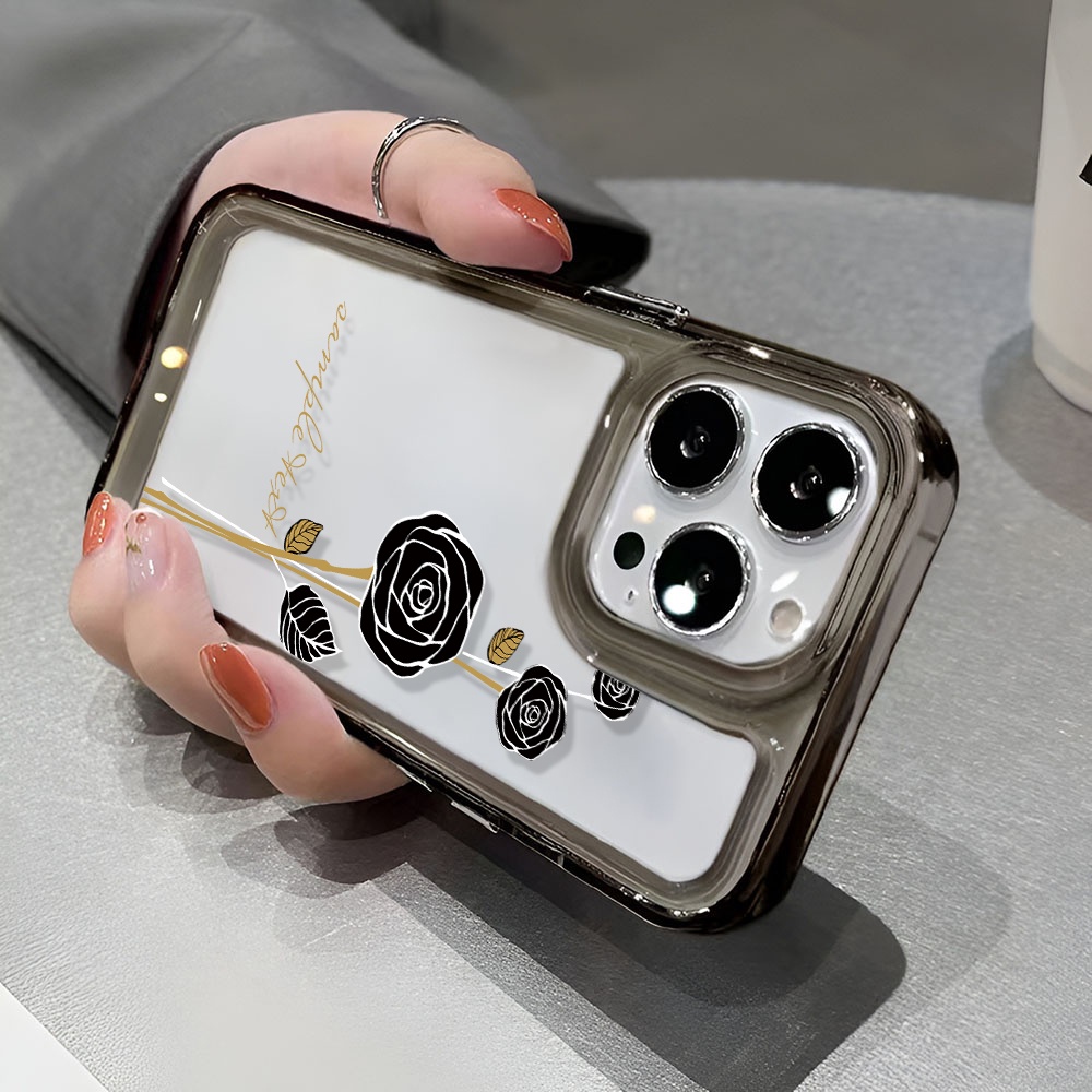 Ốp Điện Thoại Trong Suốt Hình Hoa Hồng Đen Cho iphone 14ProMax 13 11 12 7Plus X XR XS Max