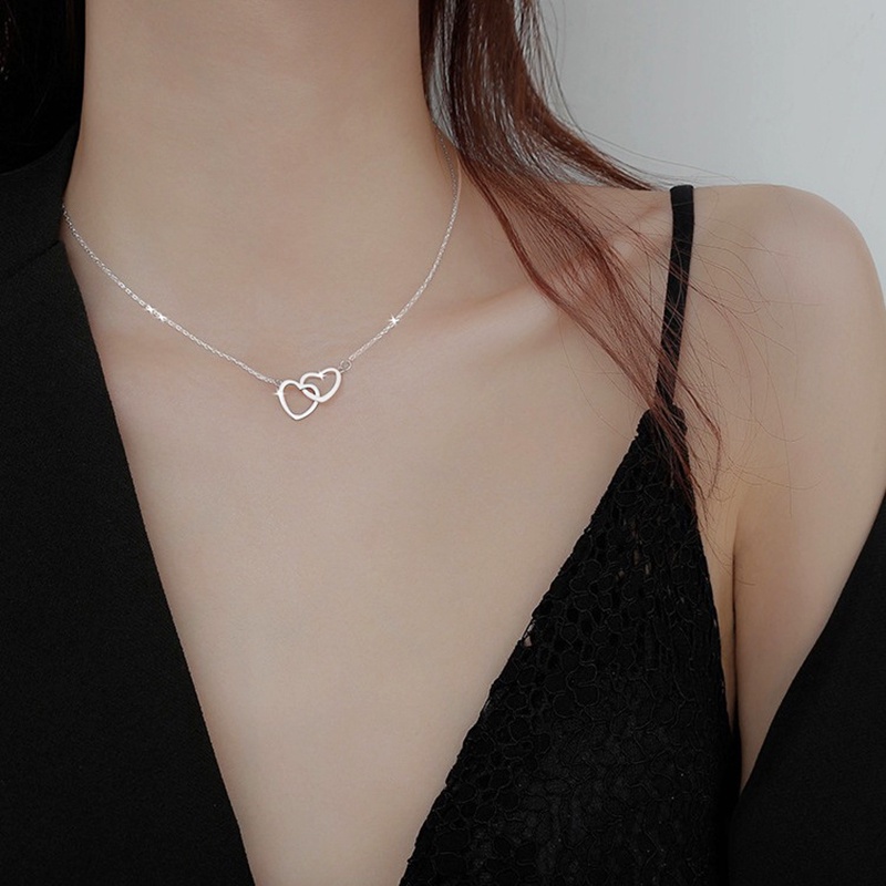Vòng cổ Bạc 925 Mặt Trái Tim Đôi Đính Đá Thời Trang Cho Nữ