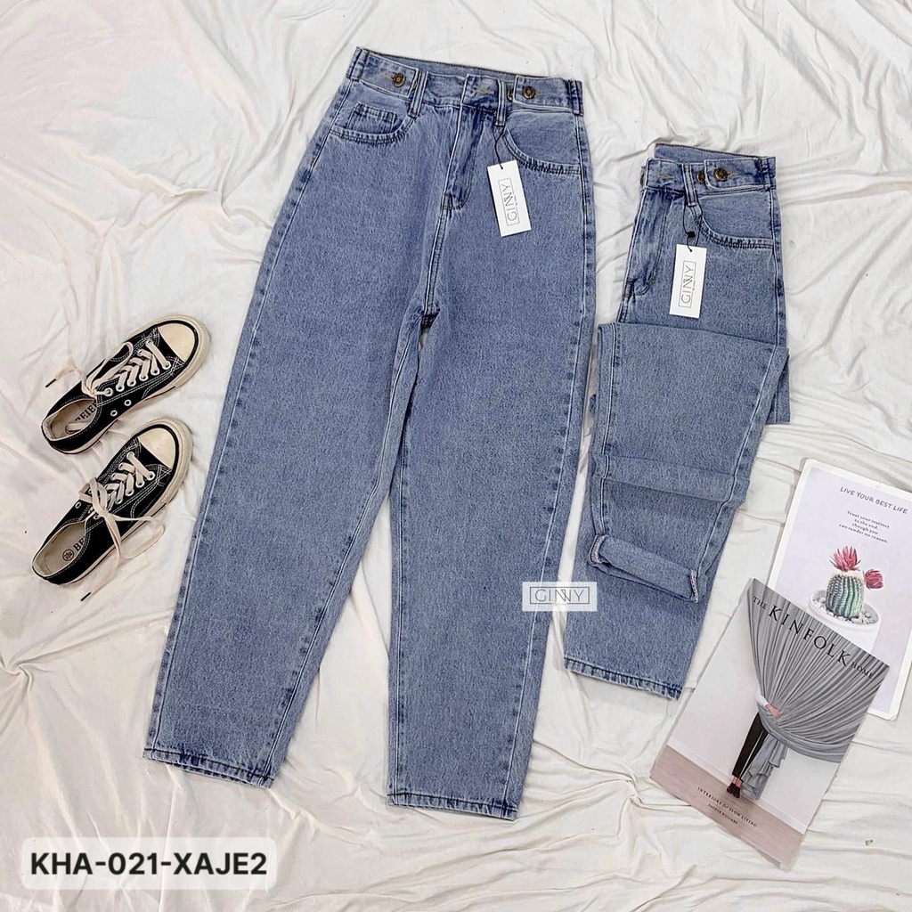 Quần Baggy Nữ Jean Hack Chân KHA-021 | Vải Jean Wash Xịn | GINNY.VN