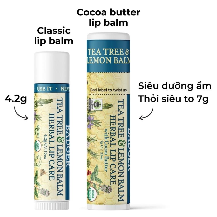 Son dưỡng môi hữu cơ BADGER Tea Tree & Lemon Balm Herbal Lip Balm USDA Organic - 4.2g