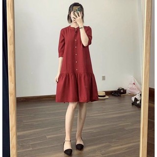 Đầm váy freesize đỏ đuôi cá tay lỡ