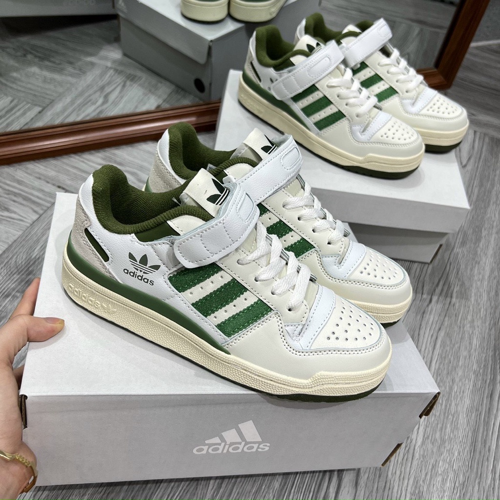 GIÀY THỂ THAO ADIDAS FORUM LOW WHITE GREEN ĐẾ NÂU QUAI DÁN LAI AU [ FULL BOX+ FREE SHIP ]_GIÀY SNEAKER TRẮNG VẠCH XANH