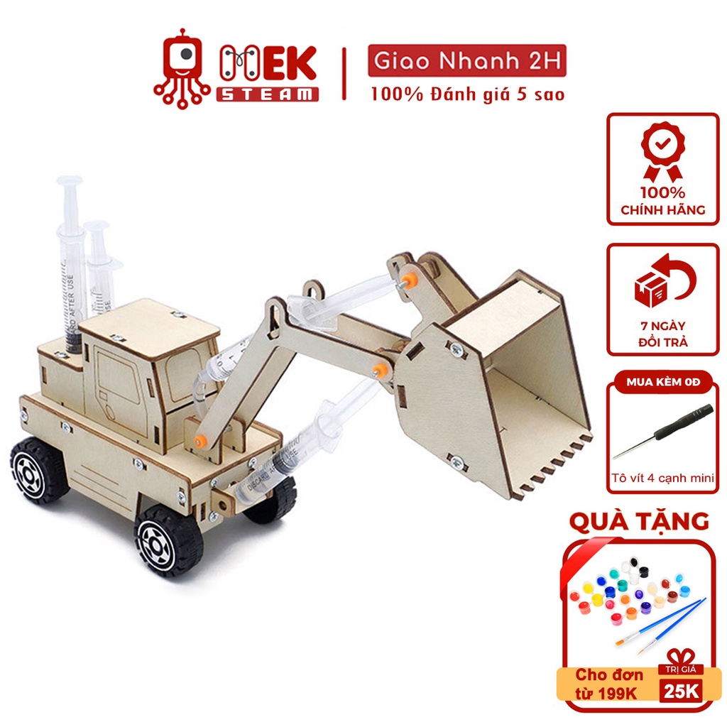 Đồ chơi trẻ em MEKVN bộ lắp ráp mô hình máy xúc lật điều khiển bằng piton thủy lực R-51 bằng gỗ phát triển trí tuệ