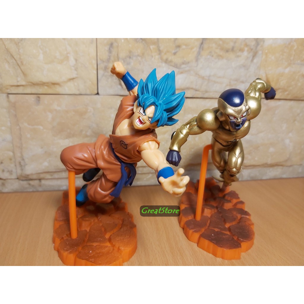 Mô hình Dragonball Goku supersaiyan blue và Golden Frieza Figure đế nham thạch 15 cm