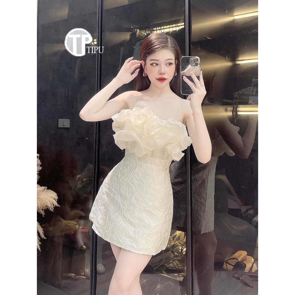 Đầm gấm vân hoa bèo tơ, thiết kế tỉ mỉ, bánh bèo, hàng thiết kế TIPU SHOP