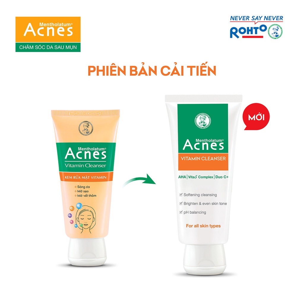 Kem rửa mặt vitamin Acnes Cleanser làm sạch, phục hồi da sau mụn, da sáng khỏe, mịn màng, mờ sẹo, giảm nhanh thâm mụn