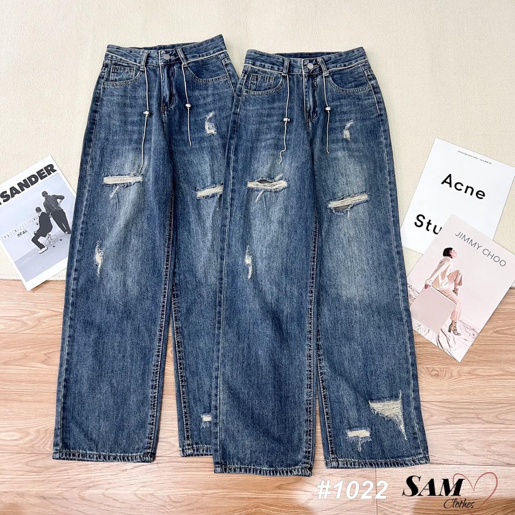 Quần jeans suông kèm đai xích 1022