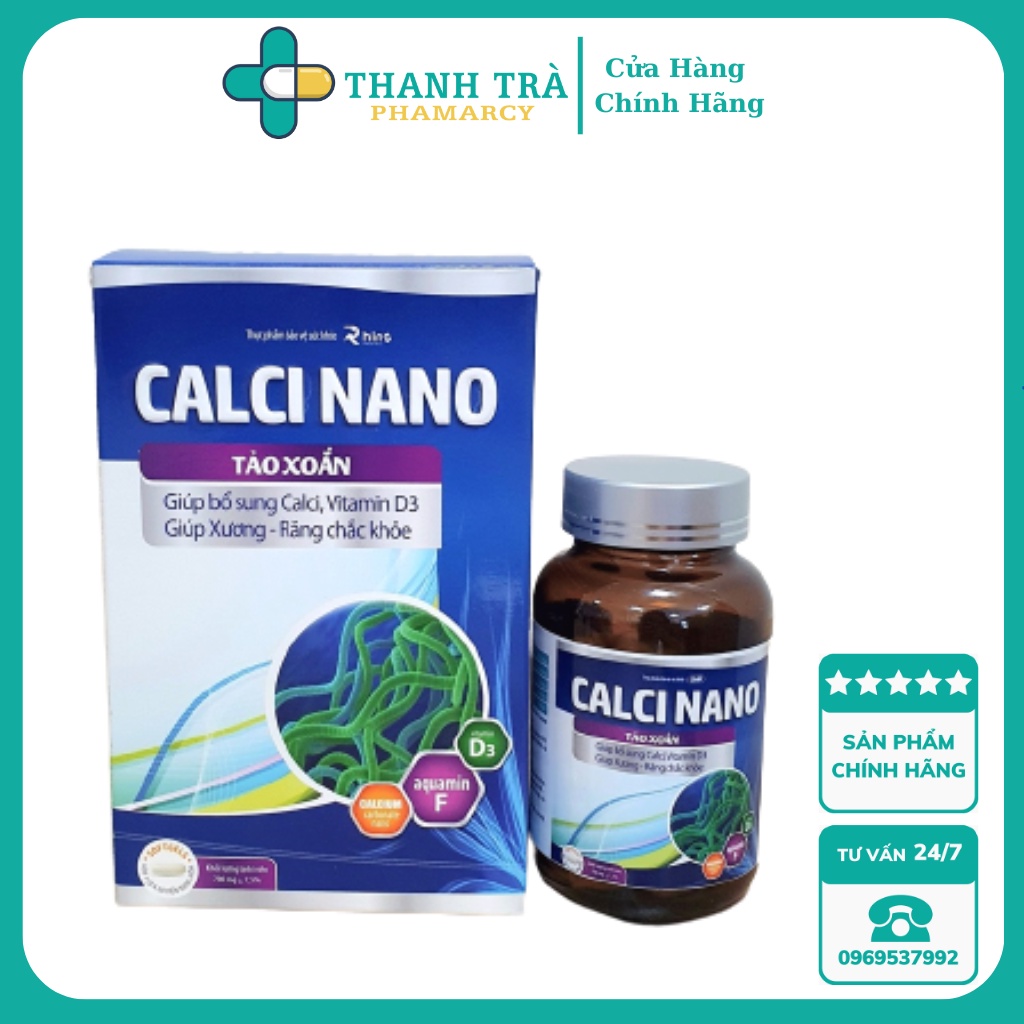 Viên uống canxi cho bà bầu Calci Nano, kết hợp tảo xoắn, Aquamin F, Vitamin K2, D3 - Hộp 60 viên