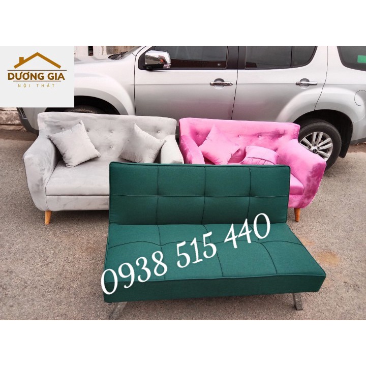 Sofa giường mini màu xanh navy, sofa bed da simili cao cấp chân inox