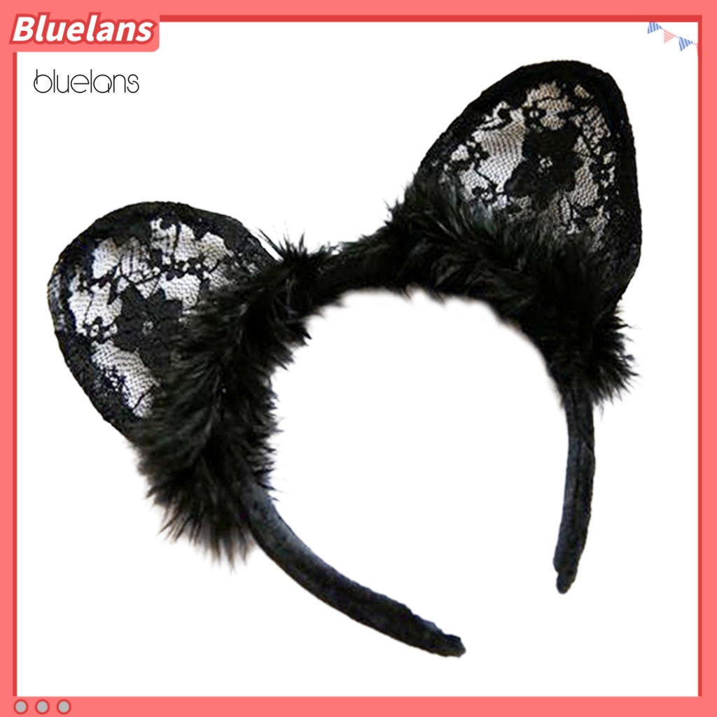 Băng Đô Cài Tóc Hình Tai Mèo Bằng Ren Màu Đen Gợi Cảm