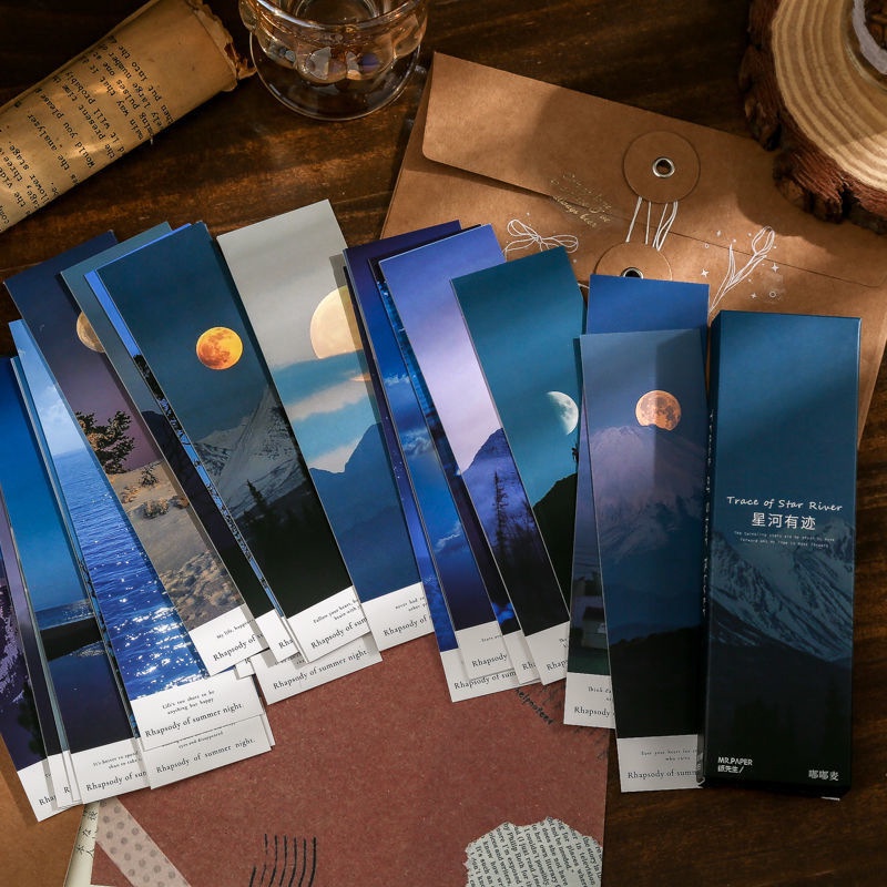 Hộp 30 Thẻ Đánh Dấu Trang Sách Hình Bầu Trời Đầy Sao Lãng Mạn