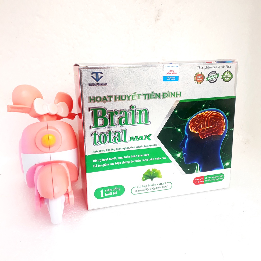 Hoạt huyết Tiền Đình Brain Total (Hộp 60 viên) giúp hoạt huyết, tăng tuần hoàn máu não, giảm đau đầu, hoa mắt,chóng mặt