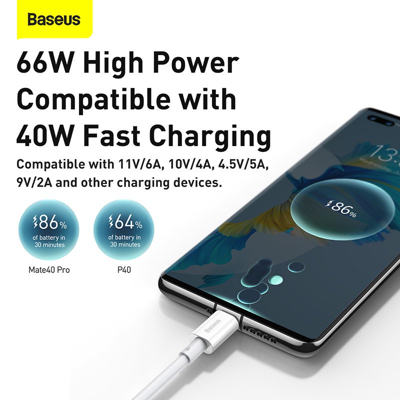 Dây sạc nhanh Baseus USB to Type C 66w Cáp silicon dài 1M 2M Cho samsung oppo các dòng điện thoại androi ...