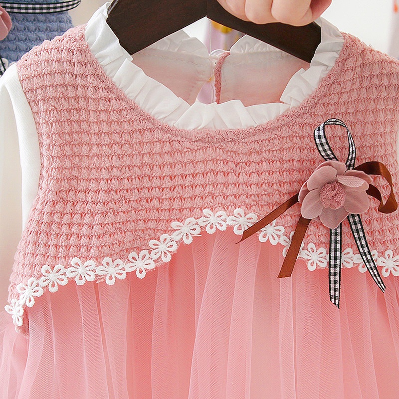 Váy tiểu thư dáng xòe có nơ hoa cài áo dành cho bé gái V11