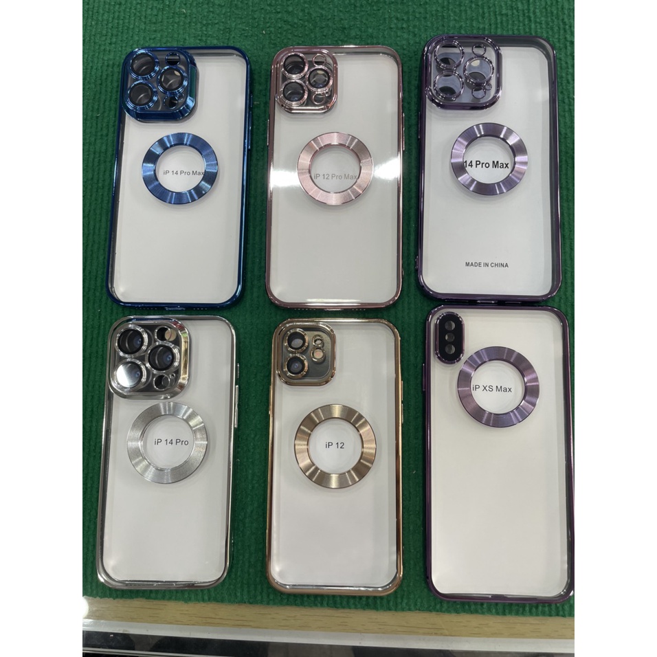 Ốp điện thoại ipone Hở Táo có kính bảo vệ camera, viền mạ kim loại cho đủ dòng iphone 6plus tới 14promax