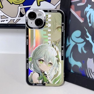 Genshin impact Nahida Ốp Điện Thoại Họa Tiết Cỏ Nahida Màu Laser Trong Suốt Cho iPhone 14 13 12 11 pro promax x xs xsmax xr 7 8 plus