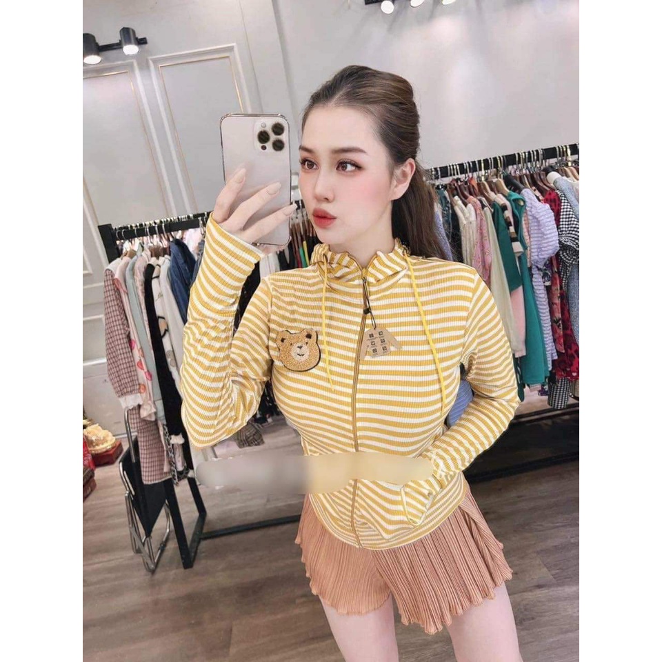 ÁO KHOÁC GÂN SỌC THÊU GẤU THỜI TRANG SIÊU XINH