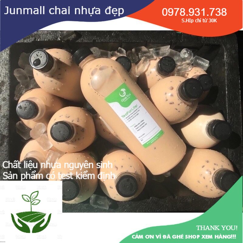 Chai nhựa pet đựng trà sữa 1000ml chai 1 lít nắp nhựa đen fi28