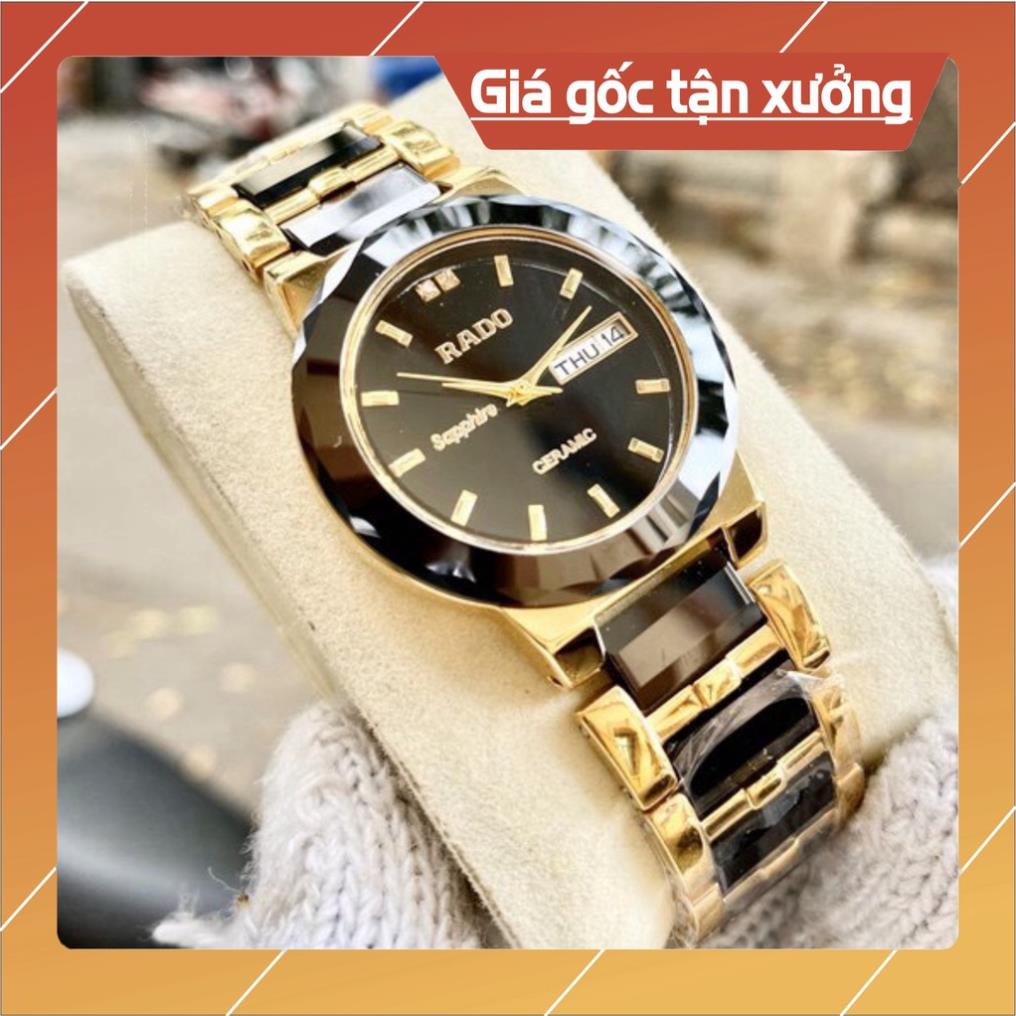 Đồng Hồ Nam Nữ RAD0 Sapphire L033 Viền Đá Đen, Dây Thép Đá Đen Máy Pin Nhật