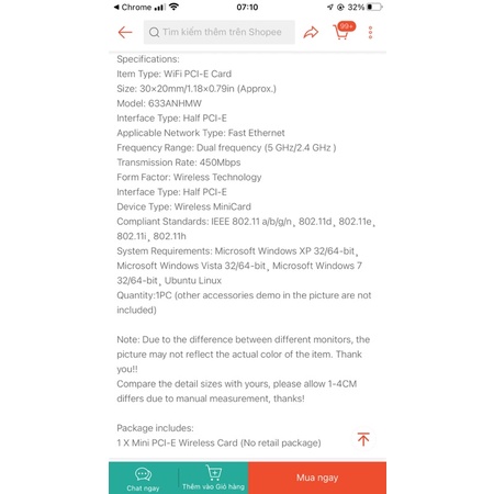 Card mạng không dây intel 633ANHMW hàng tháo máy chính hãng