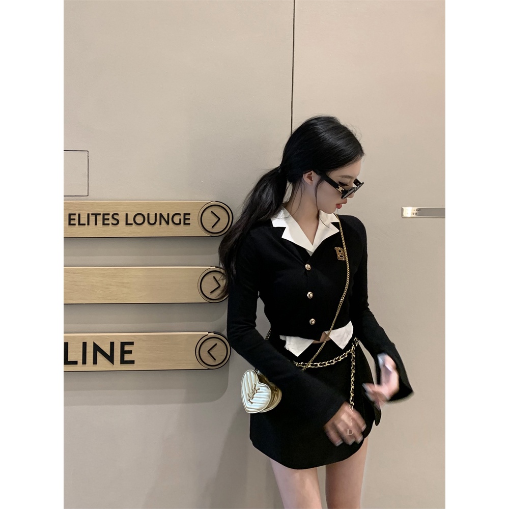 Áo Cardigan Dệt Kim Ôm Dáng Phong Cách Hàn Quốc / Áo Sơ Mi Trắng / Váy Đen (Đặt Hàng Riêng Lẻ)