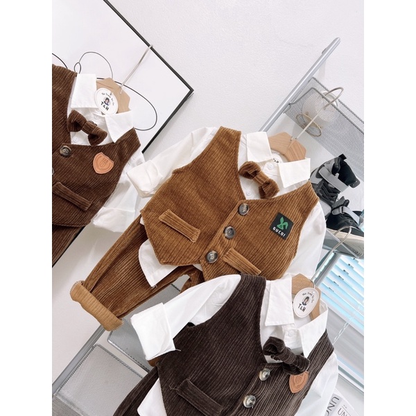 Sét bộ vest nhung mềm đẹp phong cách hàn cho bé trai