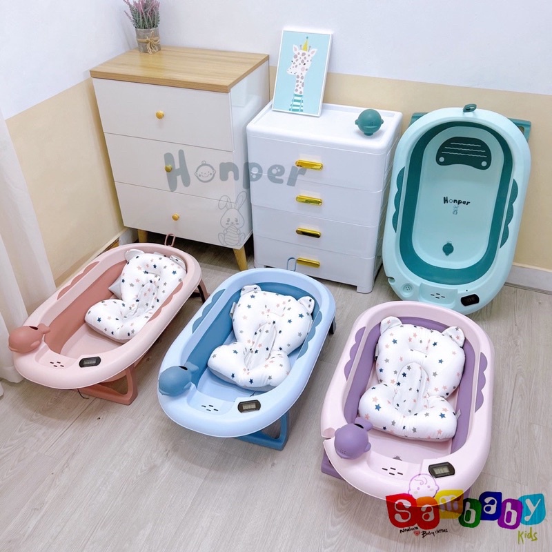 Chậu Tắm Gấp Gọn Có Phao Kèm Nhiệt Kế HONPER / 9BABY