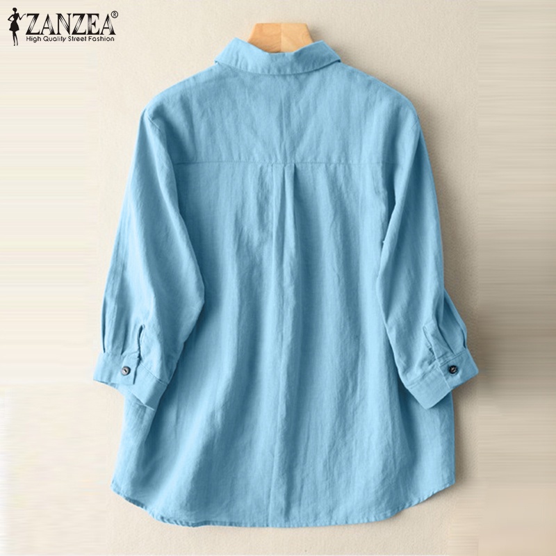 Zanzea Áo Sơ Mi Tay Lửng Cổ Bẻ Phong Cách Vintage Thời Trang Cho Nữ