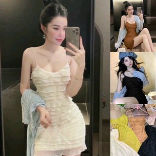 Váy thun xốp ren dây có lót ngực HÌNH THẬT TRẢI SÀN CẬN CHẤT