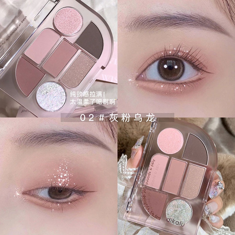 Bảng Phấn Mắt Dikalu 7 Màu Sắc Tông Lì / Lấp Lánh Kèm Cọ Trang Điểm Tiện Dụng