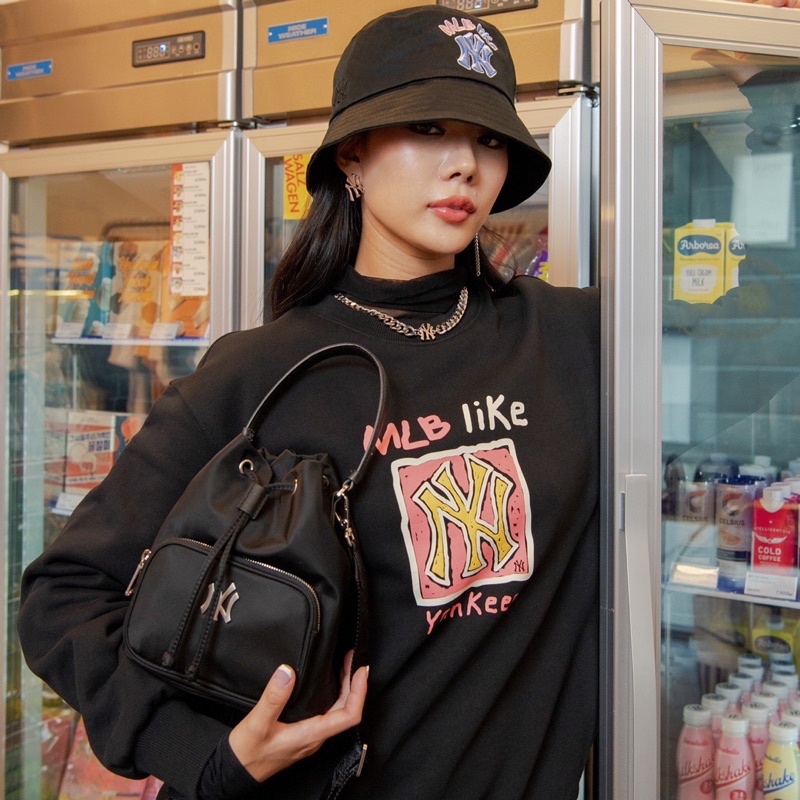 TÚI BUCKET MLB LOGO NY ĐEN FULL MẠC TAG