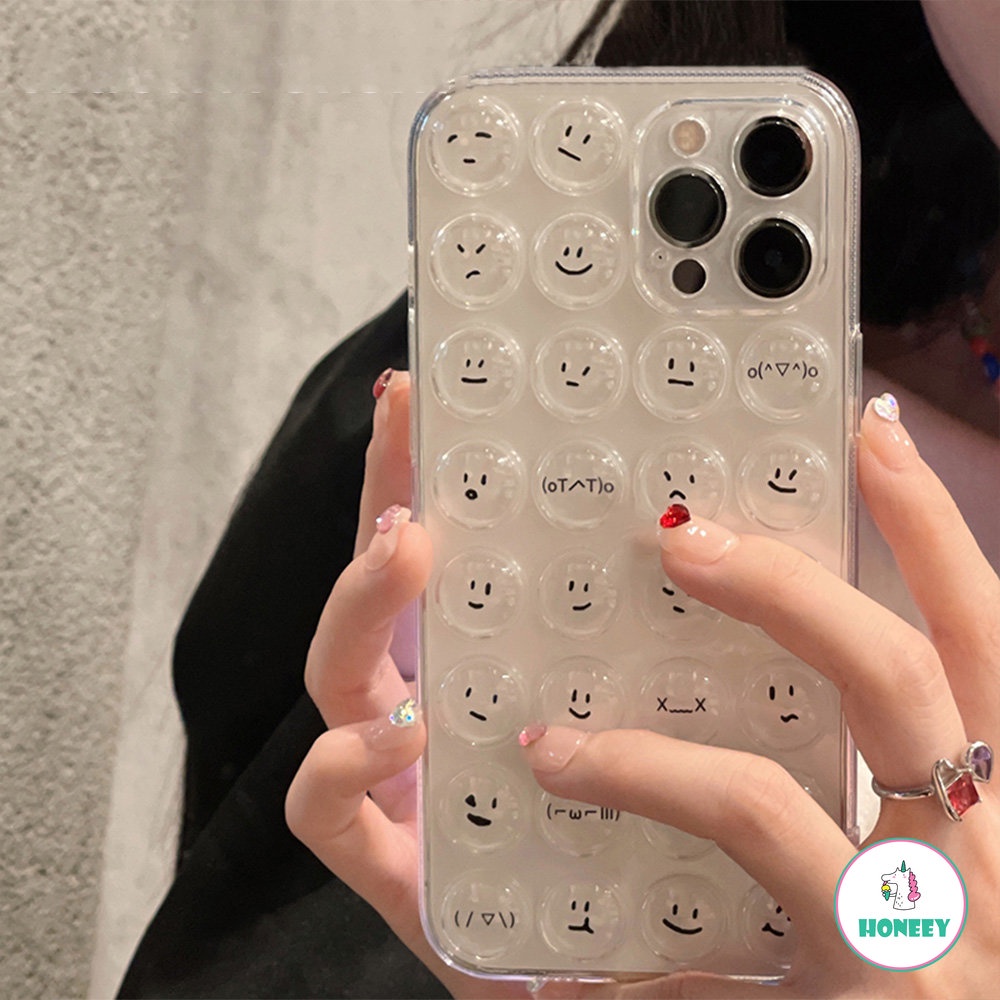 Ốp Điện Thoại TPU Mềm Trong Suốt Họa Tiết Mặt Cười 3D Đơn Giản Cho iPhone 14 13 12 11 Pro Max 14 Plus