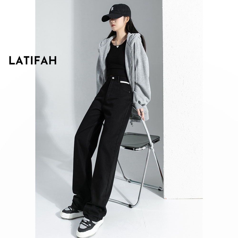 Quần baggy jeans nữ LATIFAH ống rộng đơn giản dài 98cm phong cách năng động trẻ trung QD258