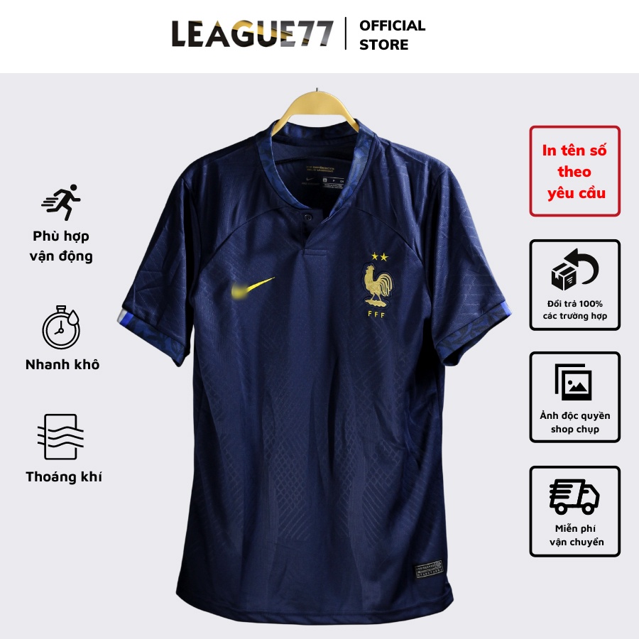 Bộ thể thao nam tuyển quốc gia Pháp sân nhà 22/23 - set bộ đá banh ngắn tay vải dệt mịn Leaguestore
