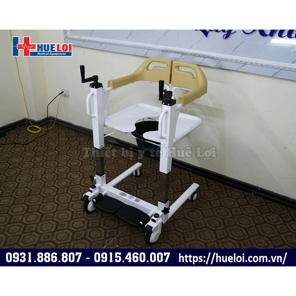 Xe nâng hạ bệnh nhân có bô vệ sinh, xe lăn ghép 2 mảnh, xe lăn