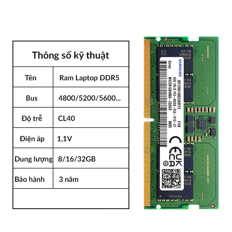 RAM Laptop DDR5 8Gb 16Gb bus 4800 5600MHz Samsung SKhynix Micron Crucial | BigBuy360 - bigbuy360.vn