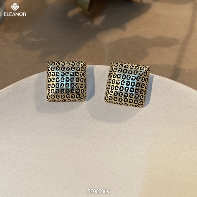 Bông tai nữ vuông Eleanor Accessories họa tiết chữ G độc đáo phụ kiện trang sức 5069