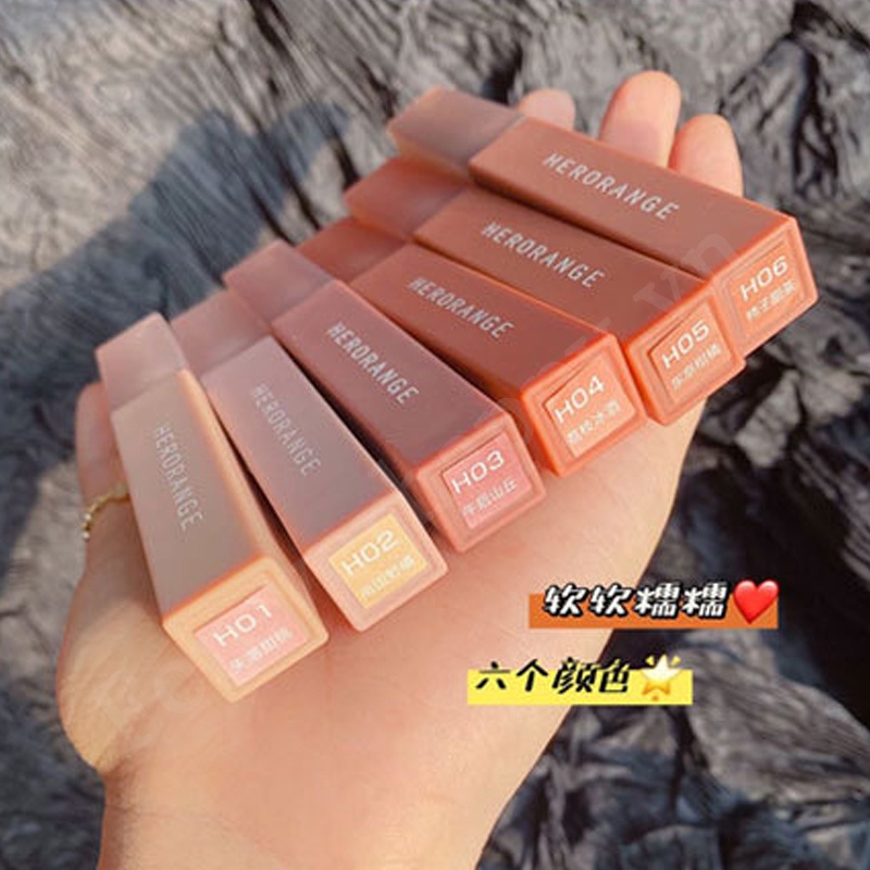 Son kem lì không thấm nước Herorange® mềm môi màu cam lâu trôi