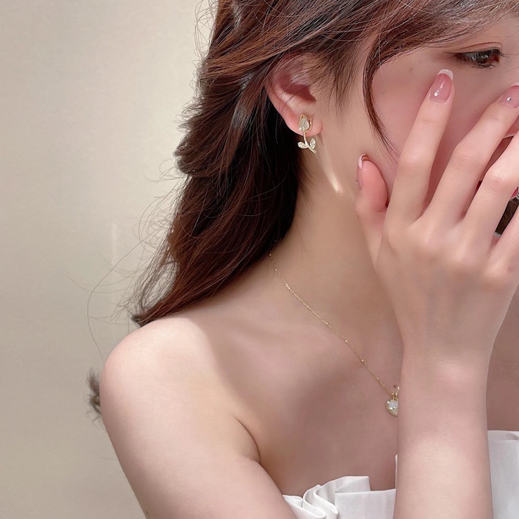 Đôi khuyên tai DODDER thiết kế hoa tulip đính đá mặt trăng nhân tạo thời trang cho nữ