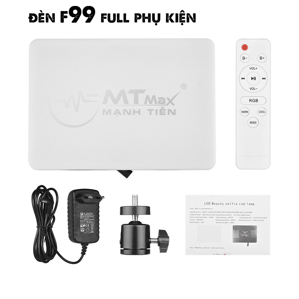 Đèn studio quay phim chụp ảnh decor tiktok bán hàng onl F99 RGB nhiều chế độ chỉnh màu kèm điều khiển tặng chân 2m1