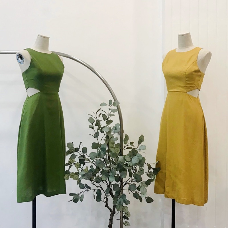 ĐẦM LINEN CUTOUT EO NƠ LƯNG
