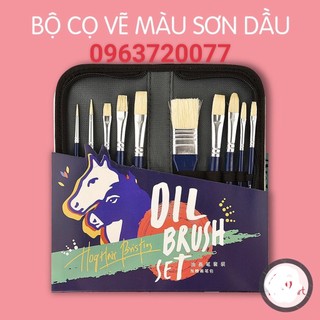 Cọ vẽ màu sơn dầu bộ 10 cây marie's cao cấp kèm túi đựng