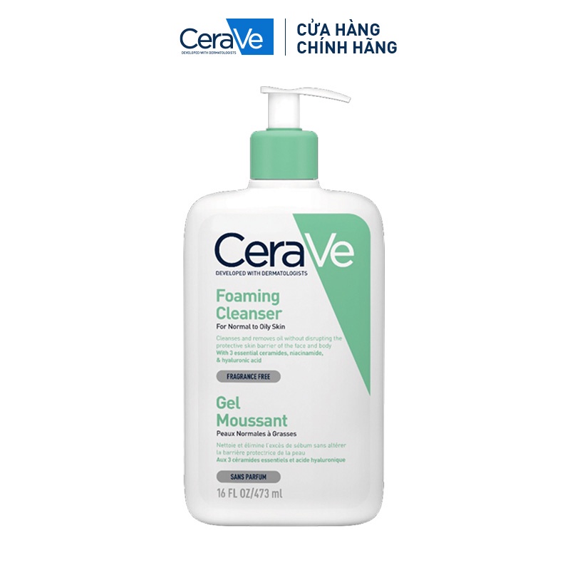 Sữa rửa mặt giúp làm sạch sâu dành cho da dầu CeraVe Foam Cleanse 473ML