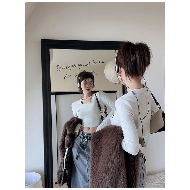 Áo Croptop Tay Dài Dáng Ôm Thời Trang Mùa Thu Cho Nữ