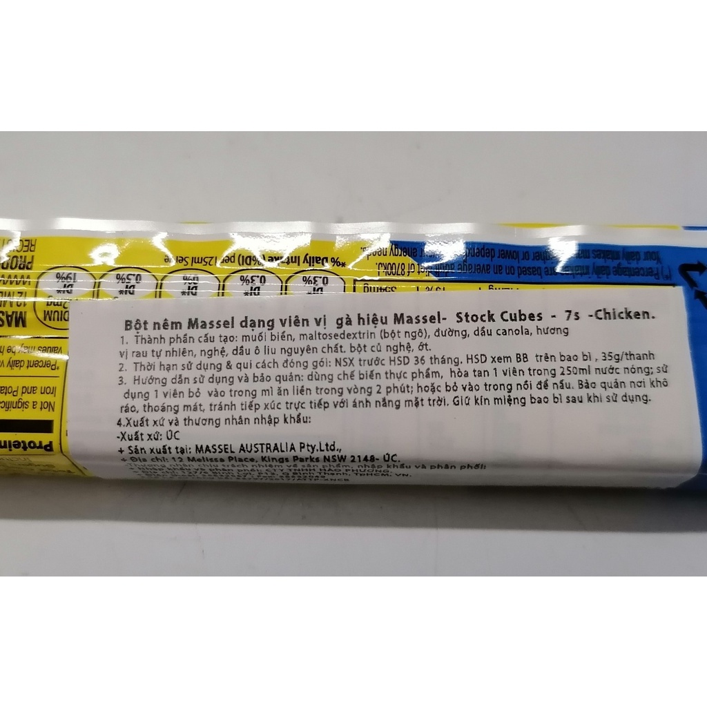 [XANH DƯƠNG 35g] VIÊN HẠT NÊM VỊ GÀ [Australia] MASSEL 7 Stock Cubes Chicken Style (atv)