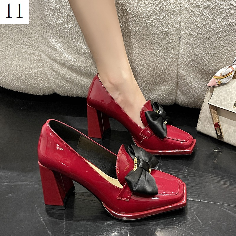 Giày Cao Gót Da Thật Mũi Vuông Thắt Nút Chống Thấm Nước Thời Trang Xuân Thu 2022 Cho Nữ
