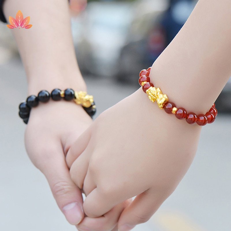 Vòng Tay Chuỗi Hạt Mã Não Đen 3D Mạ Vàng Thời Trang JP5