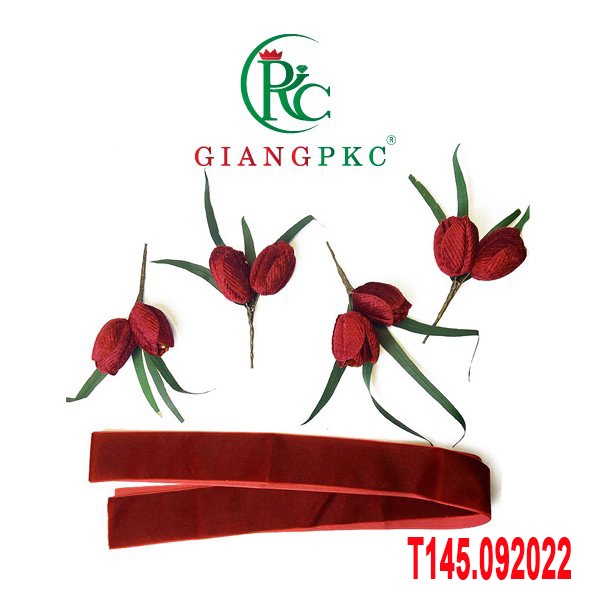 Bộ cài tóc cô dâu hoa tuy líp kèm băng đô nhung màu đỏ đô