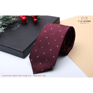 Cà Vạt Nam Bản Trung 7Cm đỏ chấm- Cavat Hàn Quốc Cao Cấp Full box