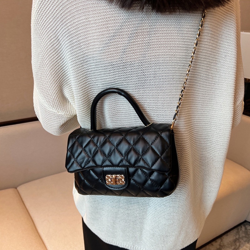 IELGY Túi Đeo Chéo Bằng Da Mềm Màu Đen Họa Tiết Hình Thoi Thời Trang Cho Nữ